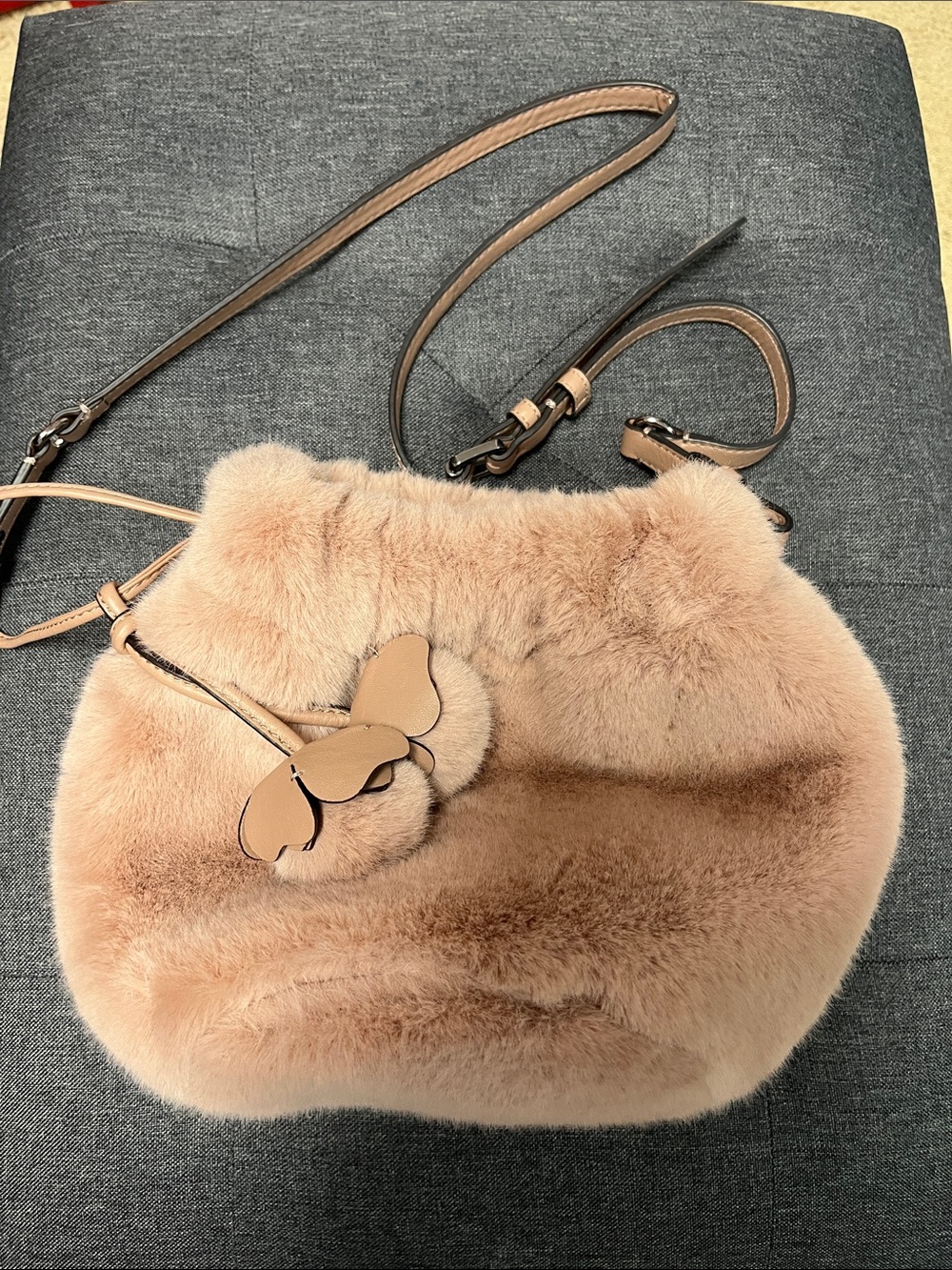 Plush Faux Fur Crossbody Bag in Blush Tan